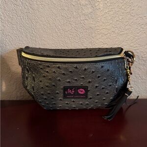 NWT Makeup Junkie sidekick bag Steel grey ostrich